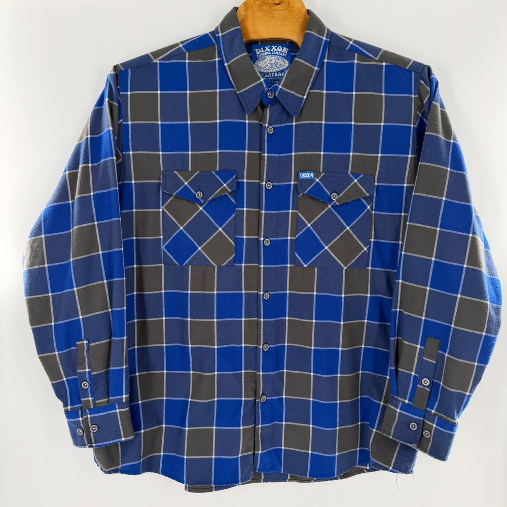 Dixxon Flannel Co The Layback Blue Grey Plaid D-Tech Shirt Mens 3X Long Sleeve